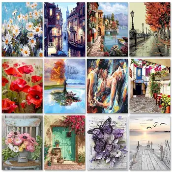 GATYZTORY Cornice Paesaggio di città Pittura fai da te con i numeri Kit Disegno Immagine acrilica Arte moderna della parete Decorazioni per la casa 40x50 cm Arti