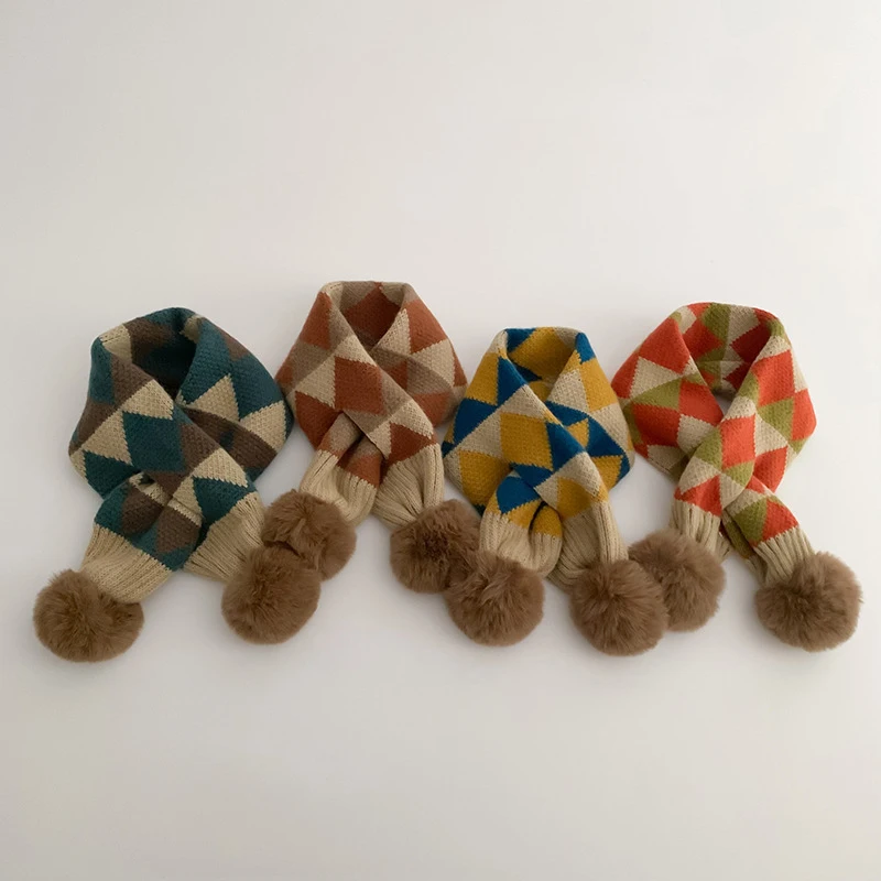 موضة منقوشة شريط الشتاء وشاح لصبي فتاة الكورية 1-8 سنوات الاطفال سميكة الدافئة متماسكة منديل في الهواء الطلق يندبروف الرقبة يغطي #1