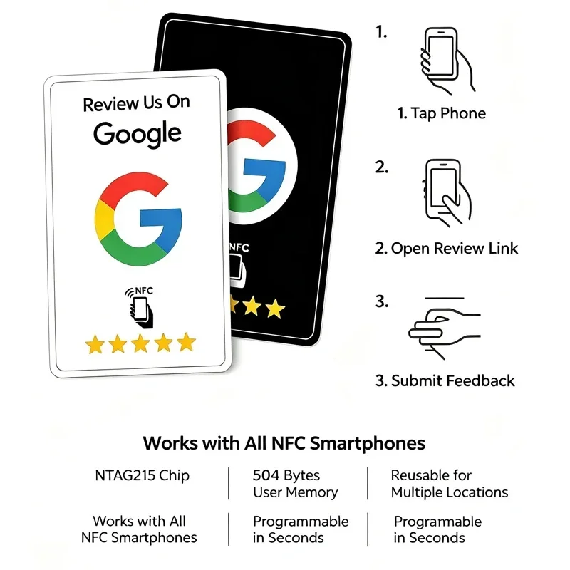 1-200Pcs Black Premium Wear‑Resistant'' Matte Finish Reusable Google Review Tap NFC Card Programmable NFC Tap Card User‑Friendly