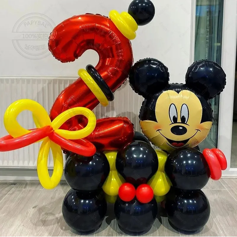 37pcs Disney Mickey Mouse Balloon Kit Red Yellow Black Latex balloon Red digital foil balloon forkid birthday party decoration