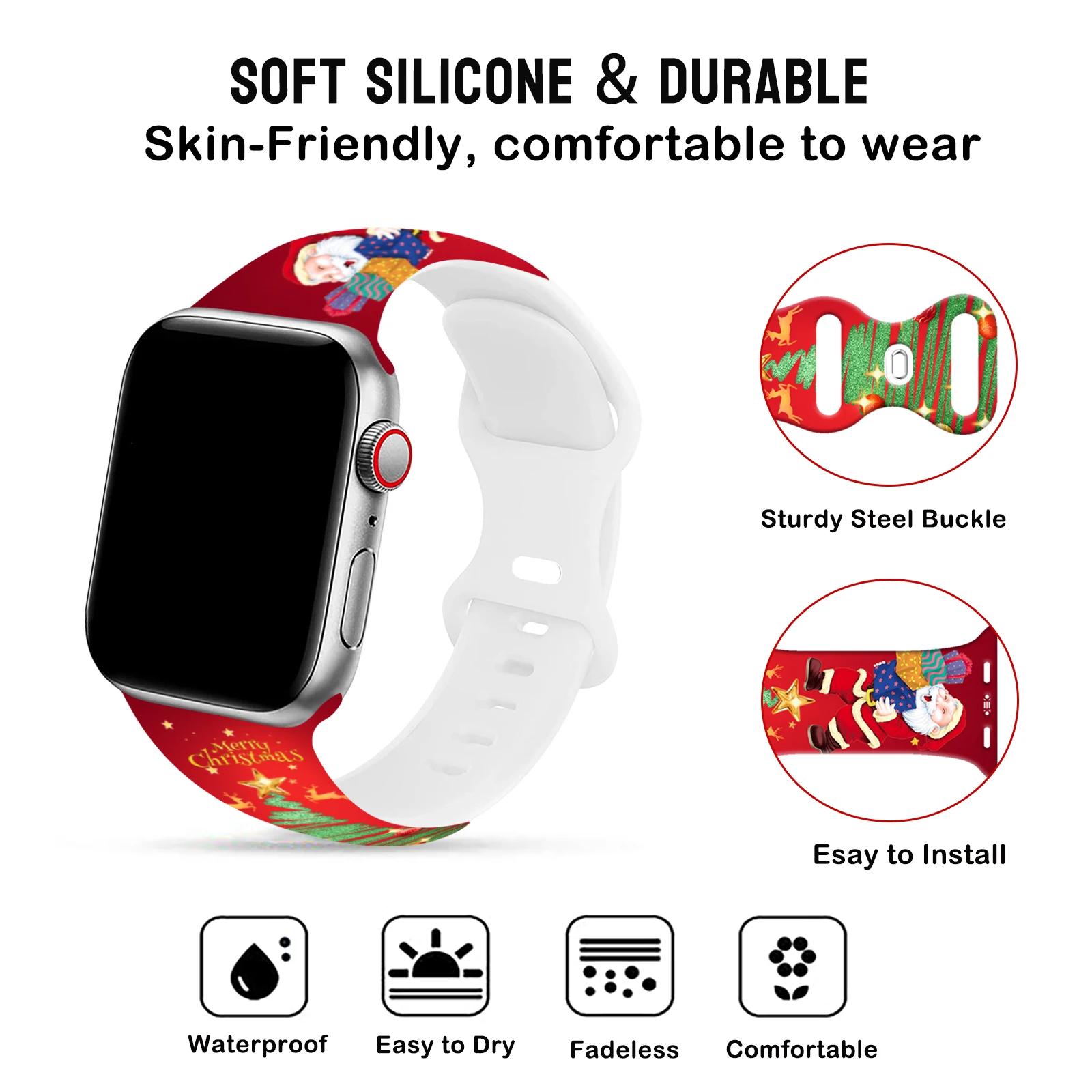 Kerst 6 bedrukte band voor Apple Watch 46 mm 45 mm 42 mm 40 mm 38 mm 49 mm horlogeband vervangbare armband voor iWatch 11 10 9 8 band