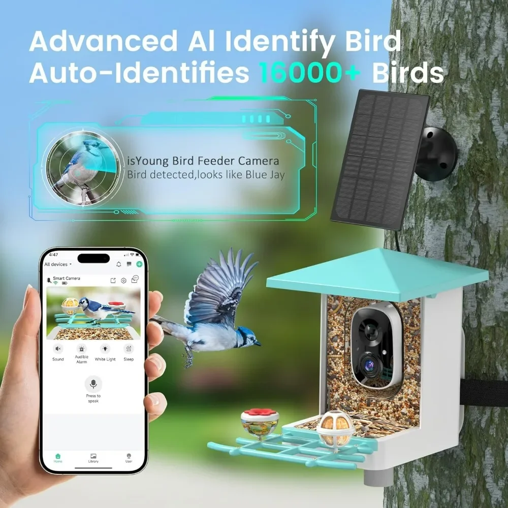 Smart Bird Feeder with Camera, AI Recognition and Solar Powered, Auto Capture & Notity, Bird Video & Motion Detection, Gifts