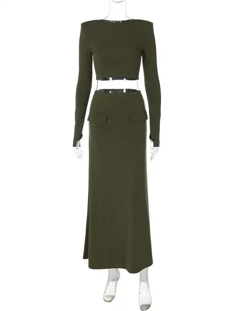 BabYoung جولة الرقبة قطعتين المرأة البدلة كم تي شيرت طويل الإناث الخريف الشتاء ضئيلة تنورة أنيقة مجموعات