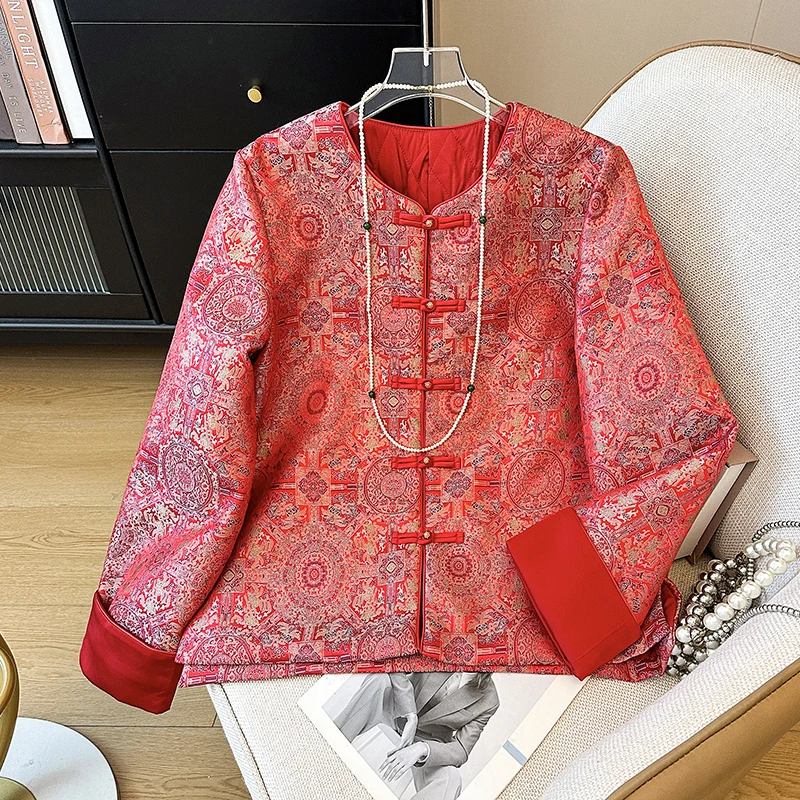 

New Chinese Sle Cotton Jaet with Embroidery And Tkae Design Heavy Cotton Long Sve Patchwork Vintage Outerwear