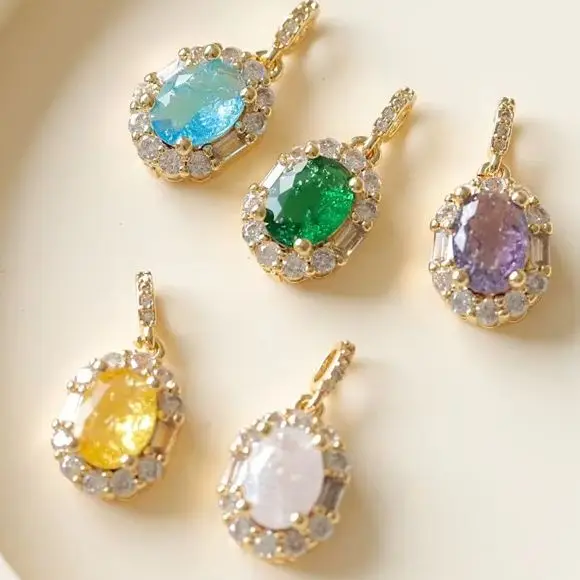 

2 шт. позолоченный овальный кулон из циркона в придворном стиле 19x10 мм со слегка набором цветов для DIY ювелирных аксессуаров ручной работы