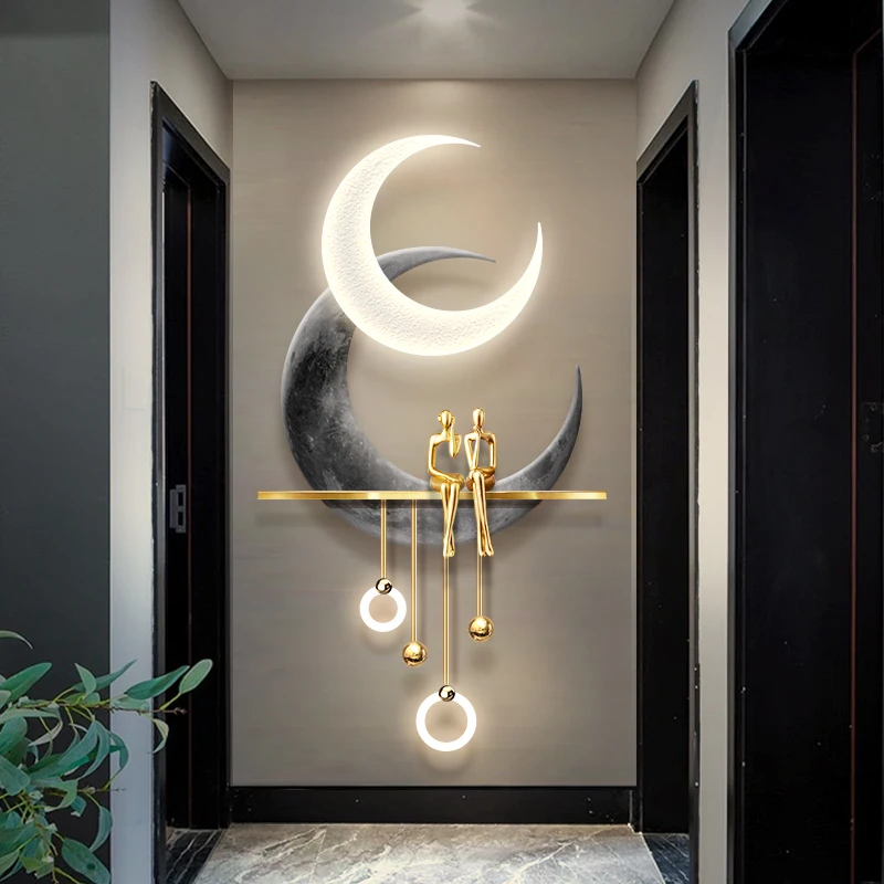 

High-End Luxury 3D Crystal Inlaid LED Moon Luminous Mural Wall Lamp - Entrance/Hallway/Corridor End Remote Dimmable Hanging Art