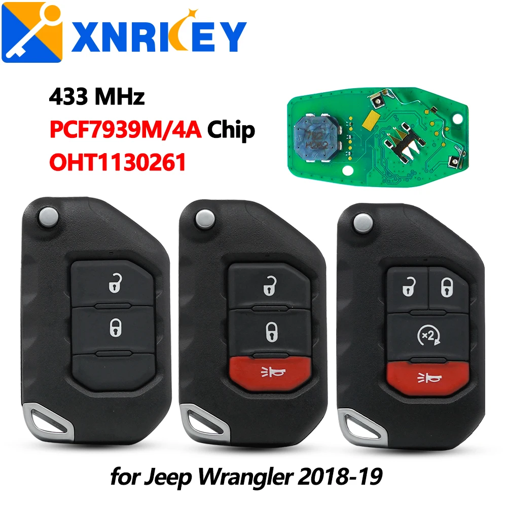 

XNRKEY 2/3/4 Кнопка откидной дистанционный брелок 433 МГц 7939 м HITAG AES 4A чип для Jeep Wrangler складной ключ 2018-2019 FCCID: OHT1130261