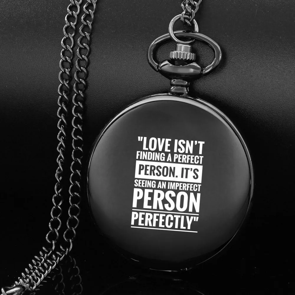 

The Love quote design carving english alphabet face pocket watch a chain Black quartz watch perfect gift