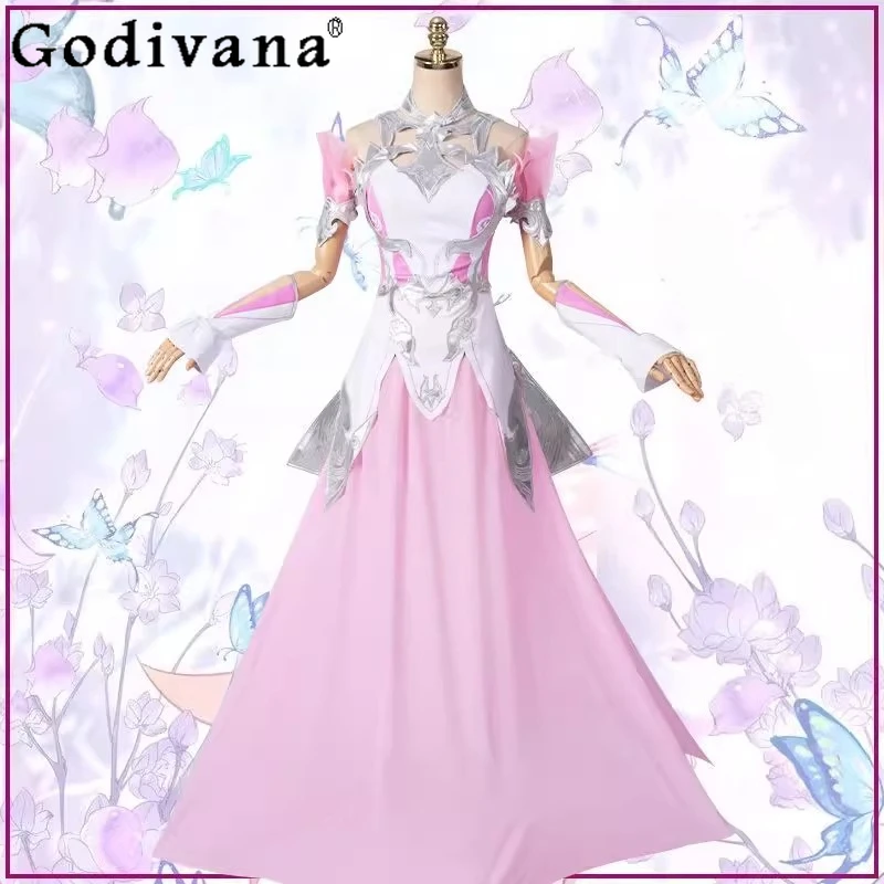 Appuntamento Cosplay Abito da donna Festa di compleanno Abito lungo rosa Abito formale da prestazione a vita alta femminile