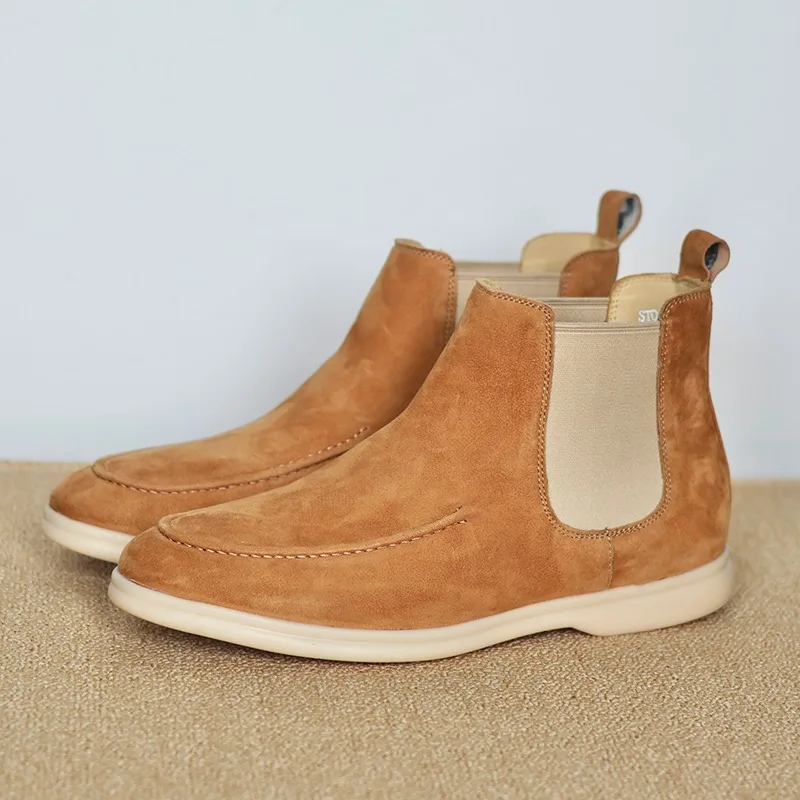 

Handmade Cowhide Slip-on Men Outdoor Casual Sheepskin Chelsea Boots Male Comfortable Genuine Leather Coffee Suit Ankle Boots