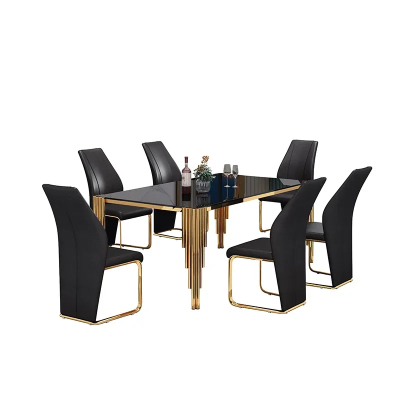 Modern Gold Black 1800mm Silver Dinning Table Set Juego Comedor Moderno Negro Large 6 Seater Dining Table Set For 10