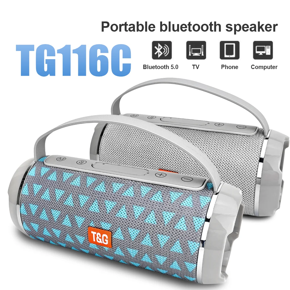 T&G Portable Bluetooth Speaker 10W Wireless 1200mAh Column Boombox TF FM Radio Stereo Music Player For Outdoor Riding Running