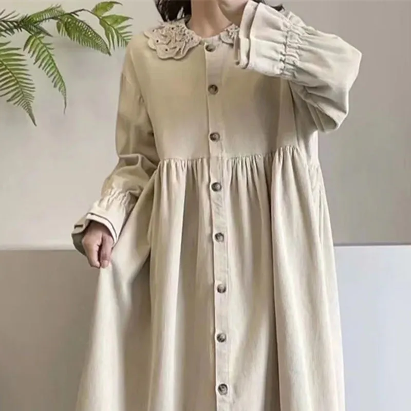 2026 vestido feminino parece bom único breasted vestidos de veludo retro gola dupla camada boneca moda blusão outerwear