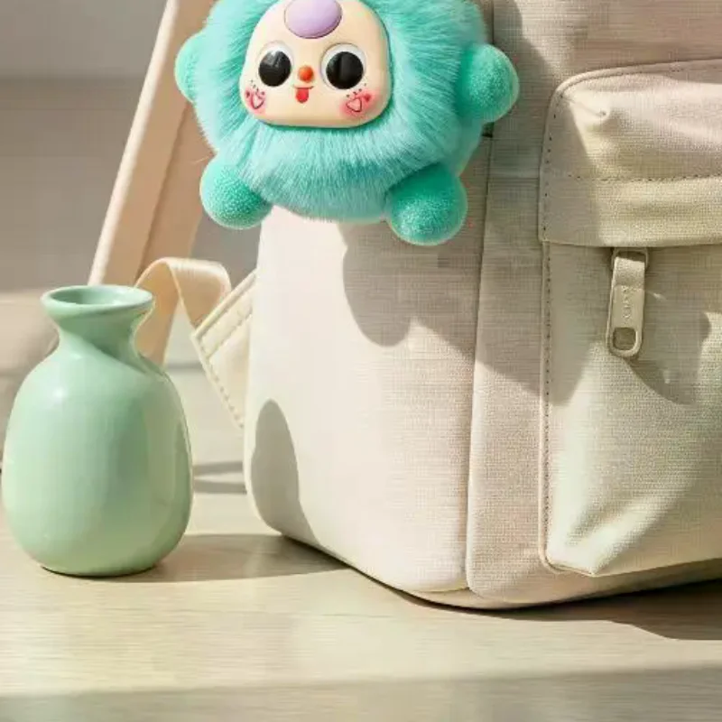 Fluffy Cartoon Monster Plush Keychain Cute Soft Pom Pom Stuffed Doll Bag Pendant for Weekend Trip Luggage Decor Gift