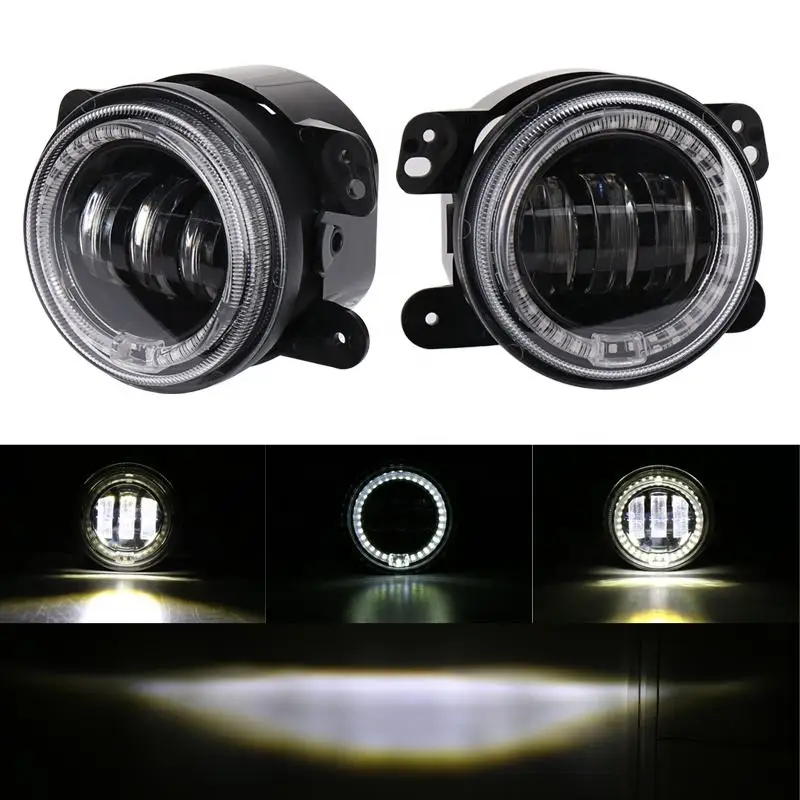 OVOVS 4 Inch LED Fog Lights With White Halo Ring DRL For 2007-2018 Jeep Wrangler JK JKU 2011-2014 Dodge Charger