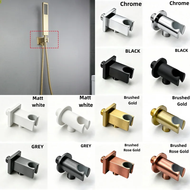 Brass Brushed Rose Gold Round Square Shower Holder Wall Mounted Bathroom Tap Handheld Shower Bracket Replacement Support