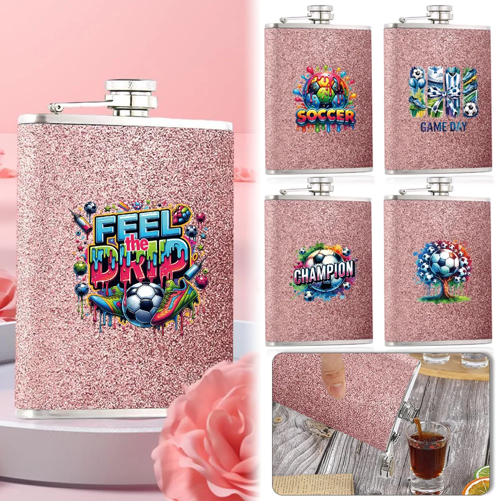 

Sparkly Stainless Steel Bottle Pocket Container Leak Proof Mini Whiskey Flask Outdoor Portable Drinking Bottle Soccer Pattern