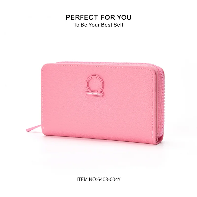 Fashion solid color wallet for Women large capacity zipper coin purse multi-card holder double layer clutch handbag