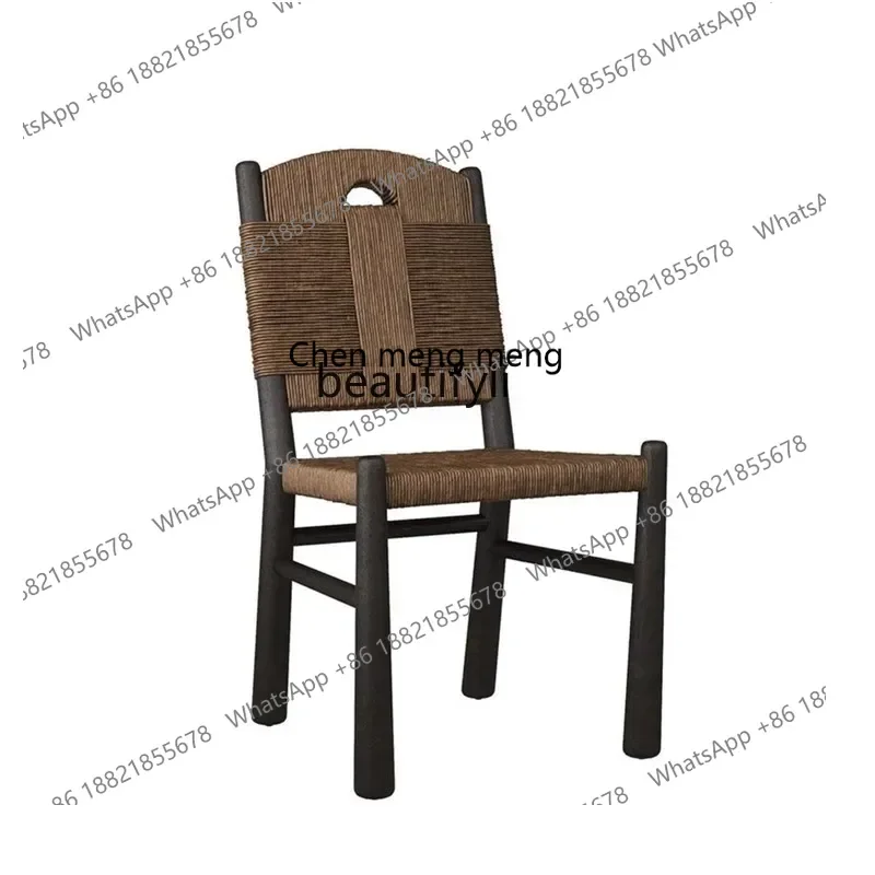 New arrive Designer art medieval retro solid wood rattan chair household hand-woven book desk chair cafe leisure chair