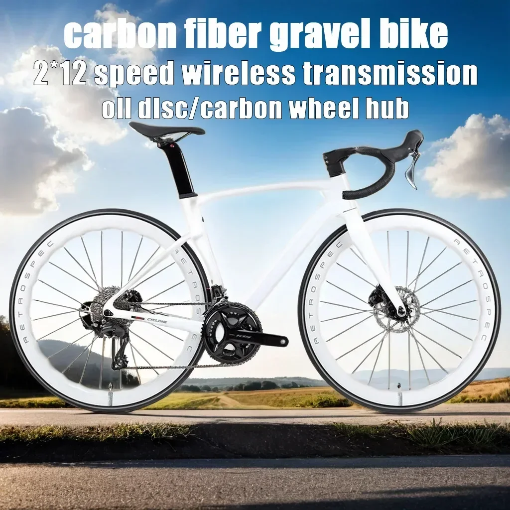 

CYCLONE Full Carbon Fiber Road Bike Oil Disc Brake Gravel Bicycle Carbon Rim 24Speed Wireless Transmission Road Racing Bicicleta