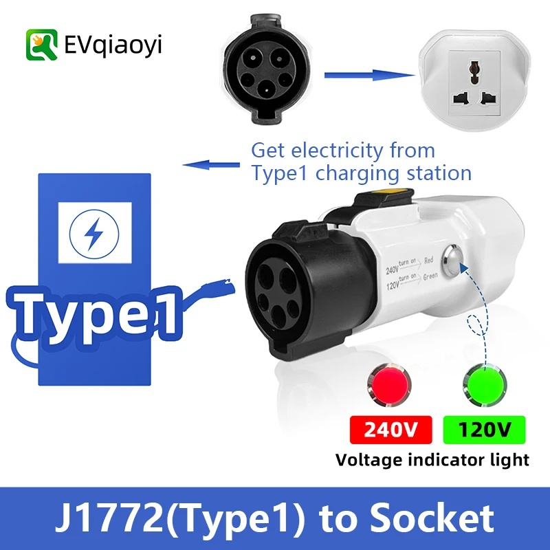 

EVqiaoyi Портативный SAE J1772 на 220 В США Универсальный адаптер розетки 16 А для зарядной станции переменного тока электромобиля типа 1