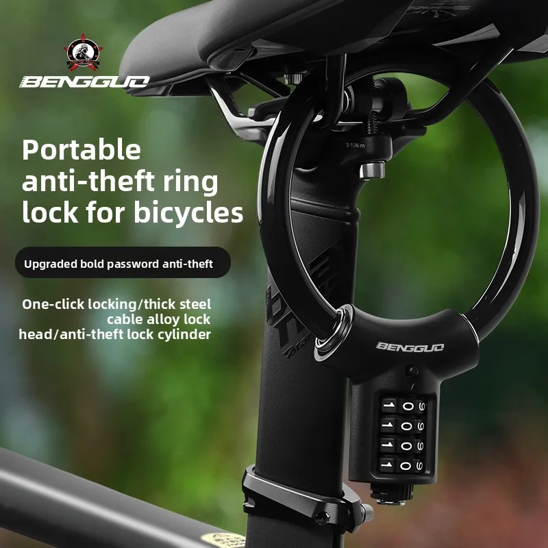 

BENGGUO Portable Bike Ring Lock 4-Digit Combination 12mm Thick Steel Cable Anti-Theft for Bicycles Scooters