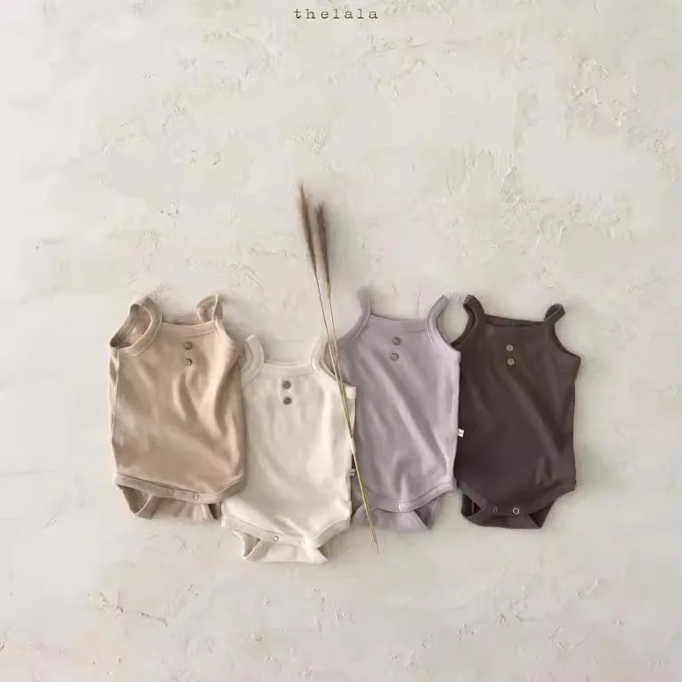 2025 여름 새 아기 민소매 슬링 바디 슈트 코튼 편안한 신생아 의류 유아 유아 솔리드 단순 점프 슈트 0-24M