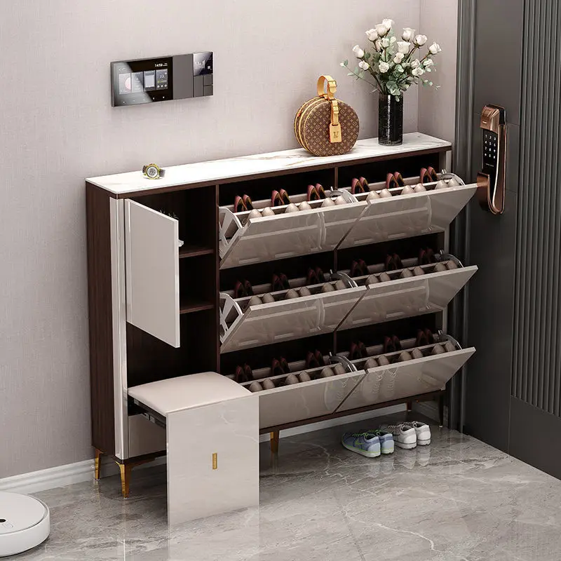 خزانة أحذية رفيعة للغاية فاخرة وخفيفة الوزن لعام 2025، باب منزلي مقابل تخزين الحائط، منزل متكامل يمكن أن يجلس كبيرًا #4