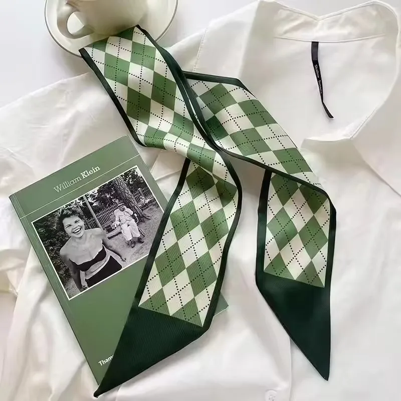 Foulard en soie série d'impression élégante de haute qualité, bandeau pour cheveux, ruban noué, Long nœud, ruban en Satin Vintage, accessoires pour cheveux
