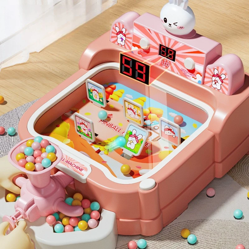 Kids Marble Game Machine Cute Tabletop Pinball Toy with LED Score Display Sound Kid Educational Hand-Eye Coordination Toys