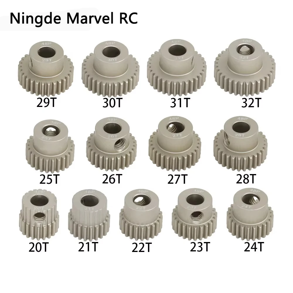 Aluminum Alloy Motor Gear 48P 5mm Shaft 7075 20T-32T Metal Pinion, Suitable for 1/10 Scale Remote Control Model Car Toy Parts.