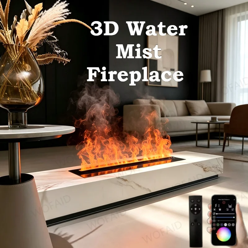 

3D Water Mist Fireplace 80cm,Ultra-Realistic Steam Flame,RGB LED Light,App Control,No Heat Ventless Fireplace Humidifier firepit