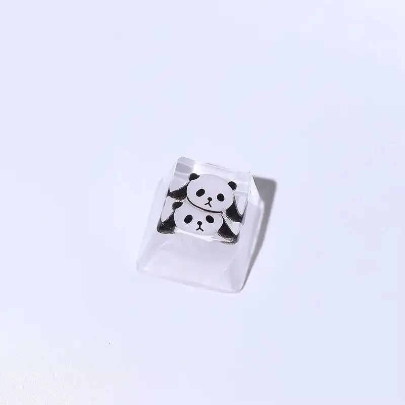 Panda Cartoon Keycaps 1pcs  Handmade Diy Resin Drip Glue Cross Axis Personalized Customization Mechanical Keyboard Cute Key Cap