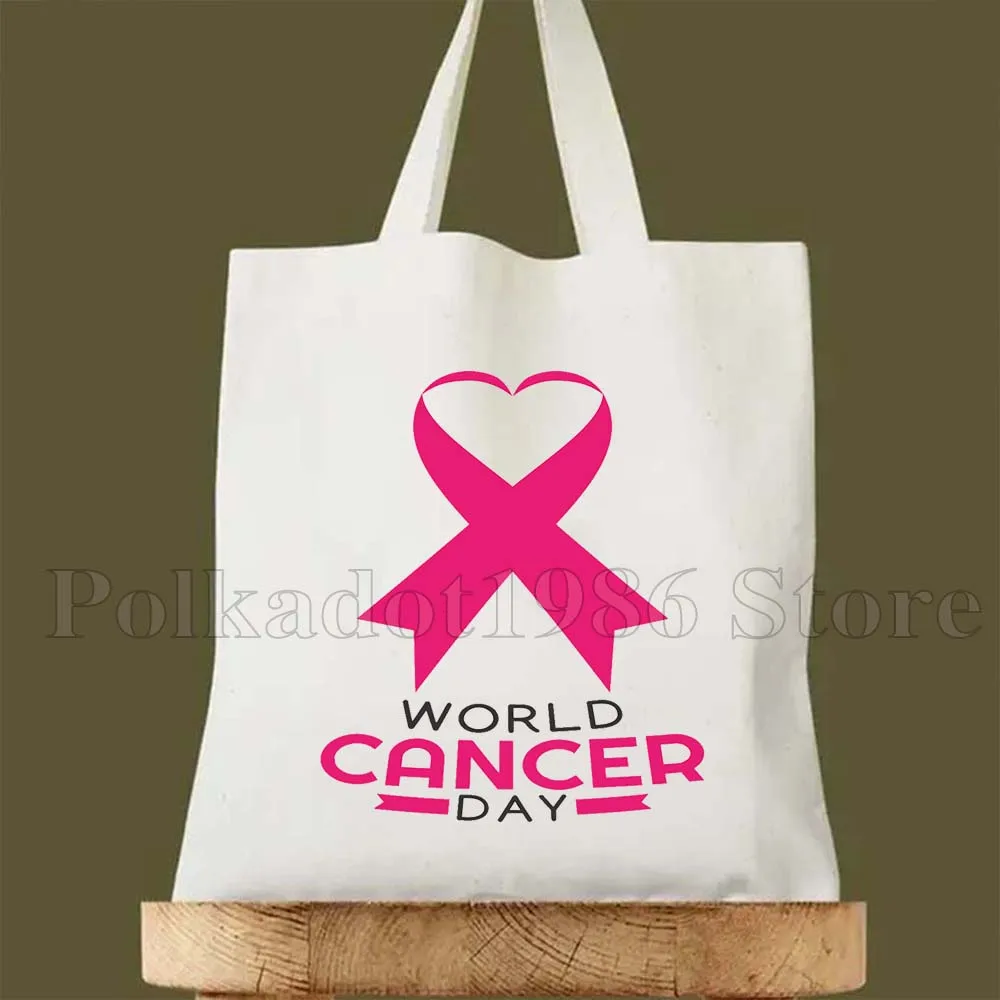 여성 유방암 핑크 리본 인식 캔버스 숄더 토트 백 하라주쿠 핸드백 에코 쇼퍼 재사용 가능한 접이식 쇼핑백