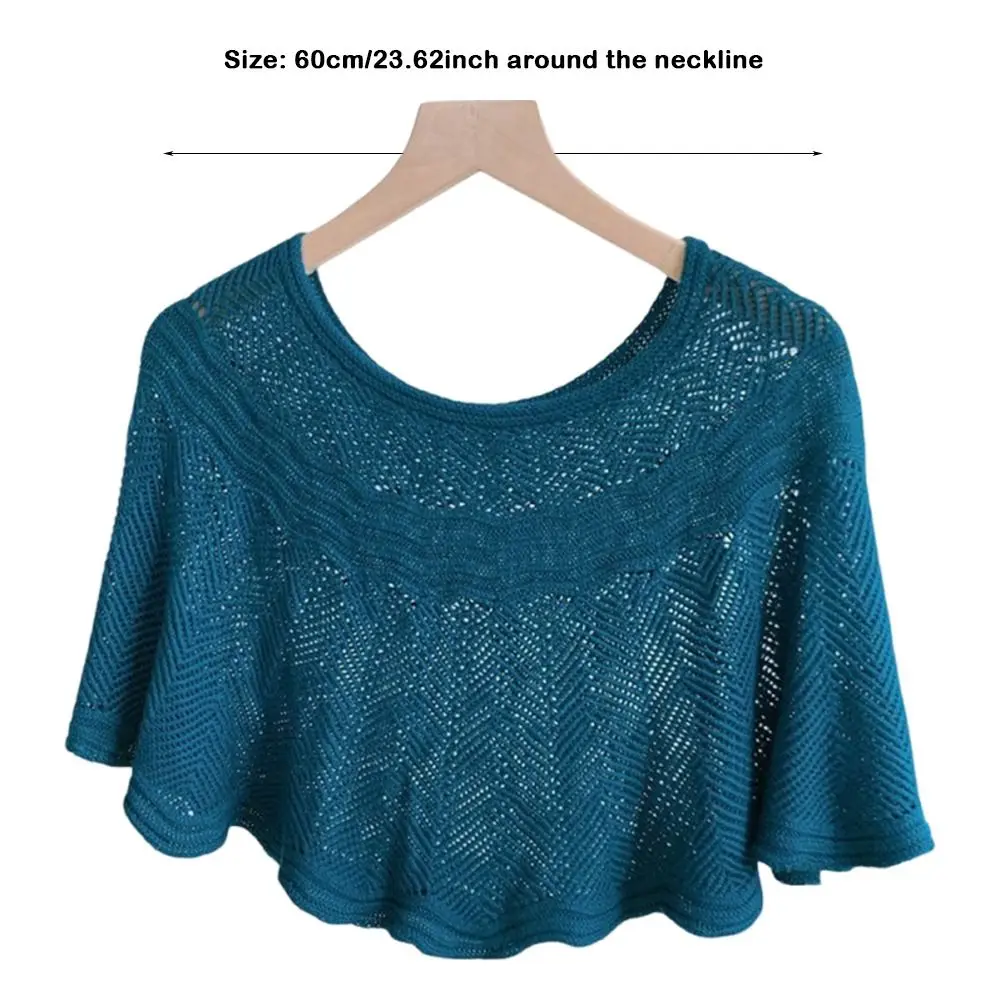 Versatile Pure Color Knitted Shawl Solid Color Hollow Design Knit Cover Cheongsam Outerwear Spring Autumn