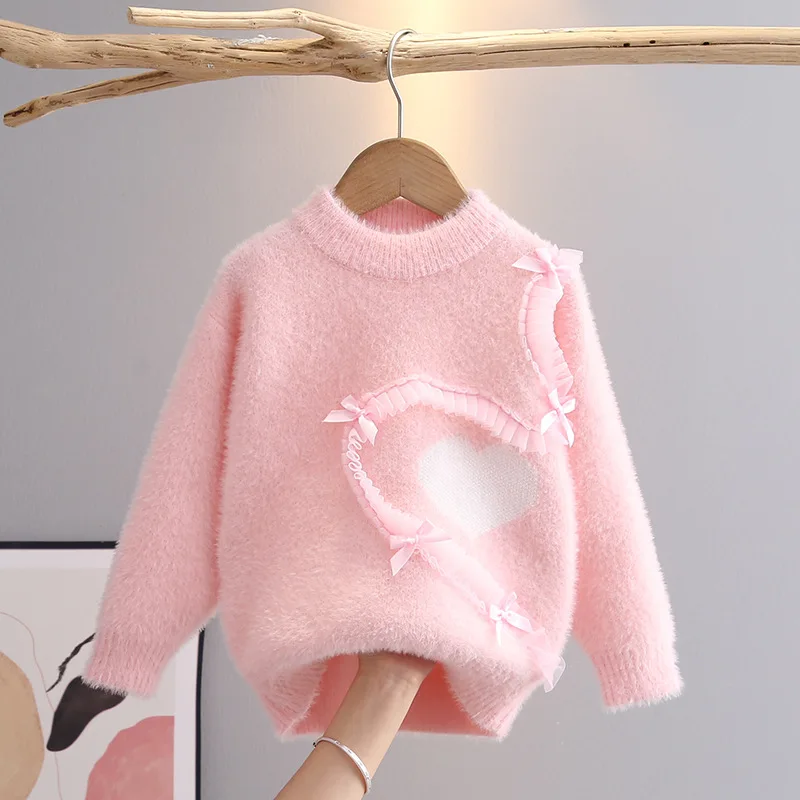 Winter Autumn New Baby Girls Sweater Long Sleeve Cute Ruffles Ribbons Knit Clothes Student Knitwear Pullover Teens Top GY08111