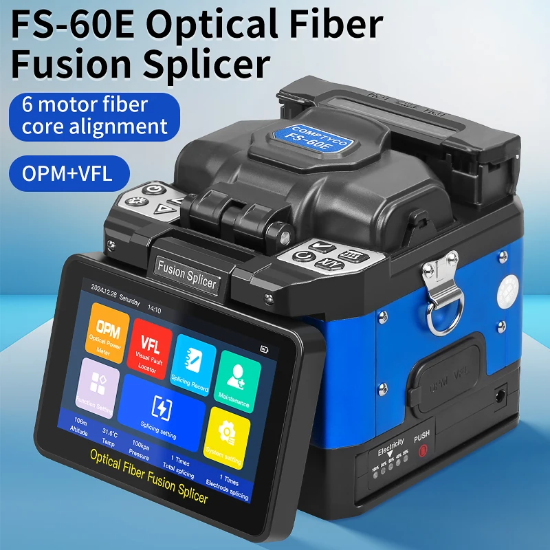 COMPTYCO FS-60E/L-90C Optical Fiber Fusion Splicer FTTH SM MM Fiber Core Hot Melt machine Multilingual Touch Screen With VFL OPM