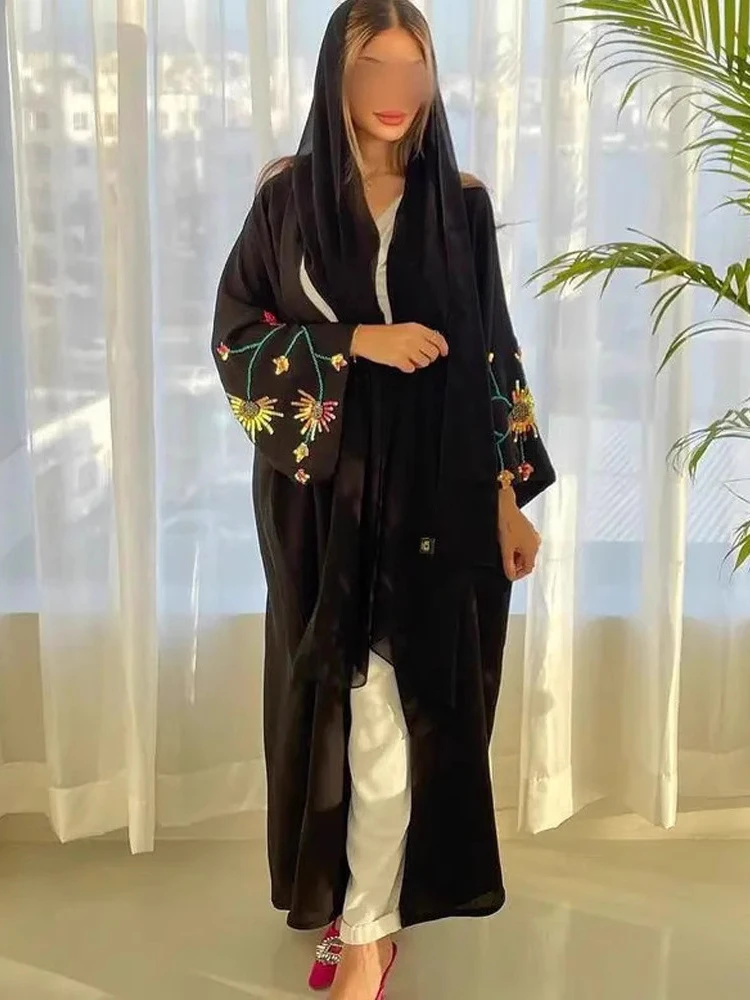 

Eid Women Embroidery Open Dress Abaya Caftan Muslim Party Cardigan Robe Jalabiya Ramadan Morocco Dubai Kaftan Vestidos Largos