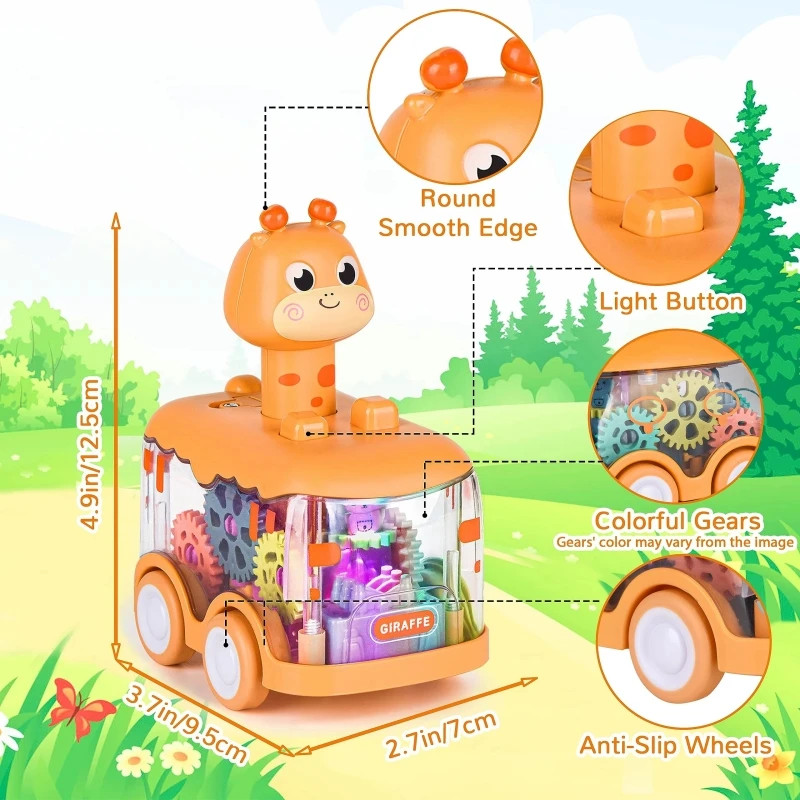 Baby Animal Car Toys Toddlers Press and Go Gear Car 1 2 3 Years Old Pull Back Car Light Up Toy Birthday Gift for Kids Boys&Girls