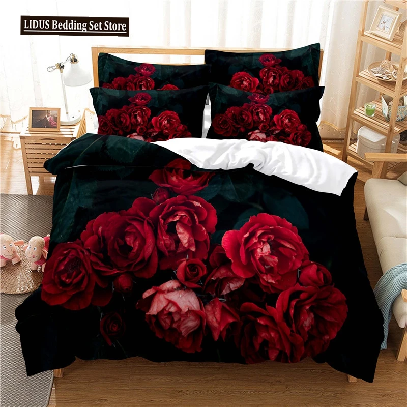 

Flower Duvet Cover Set Colourful Plant Rose 3D Print Polyester Comforter Cover King Size For Girls Couple Valentine's Day Gift