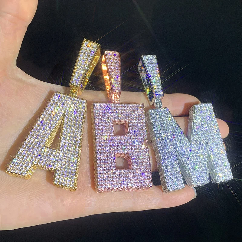 

Hip Hop Full 3A+ CZ Stone Paved Bling Iced Out Letters Charm Pendants Necklace for Men Rapper Jewelry Gold Silver Color