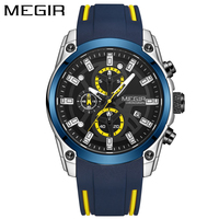 MEGIR Men's Quartz Watch Top Brand Luxury Rubber Band 3ATM Water Resistant Business Chronograph Mens Sports WristWatches 2144