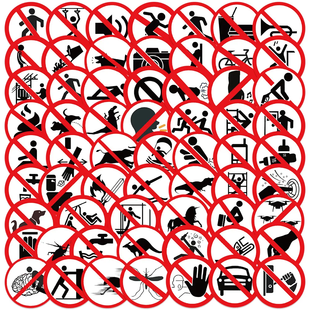 10/62pcs Fun Warning Stickers Danger Banning Hard Hat Sticke Skateboard  Laptop Motorcycle Car Classic Toy Cool Decals Sticke