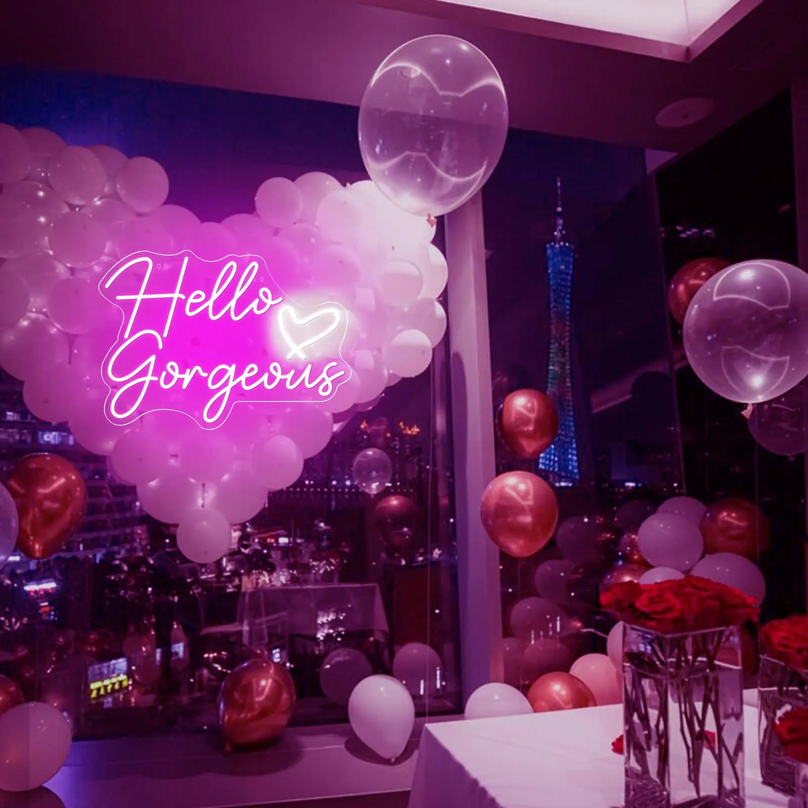 Hello Gorgeous Neon Sign,USB LED Neon Lights for Home Wedding Birthday Backdrop Bacelorette Party Decor Wall Neon Light Sign