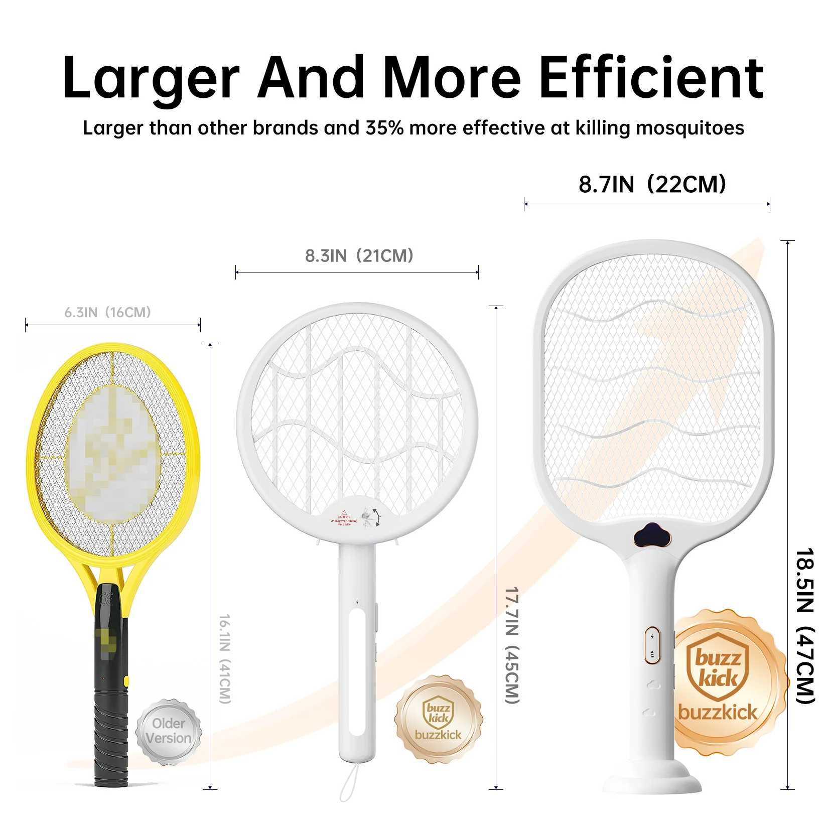 Electric Fly Swatter Racket 3500V buzzkick Bug Zapper Racket Dual Modes Mosquito Killer with Purple Mosquito Light Rechargeable