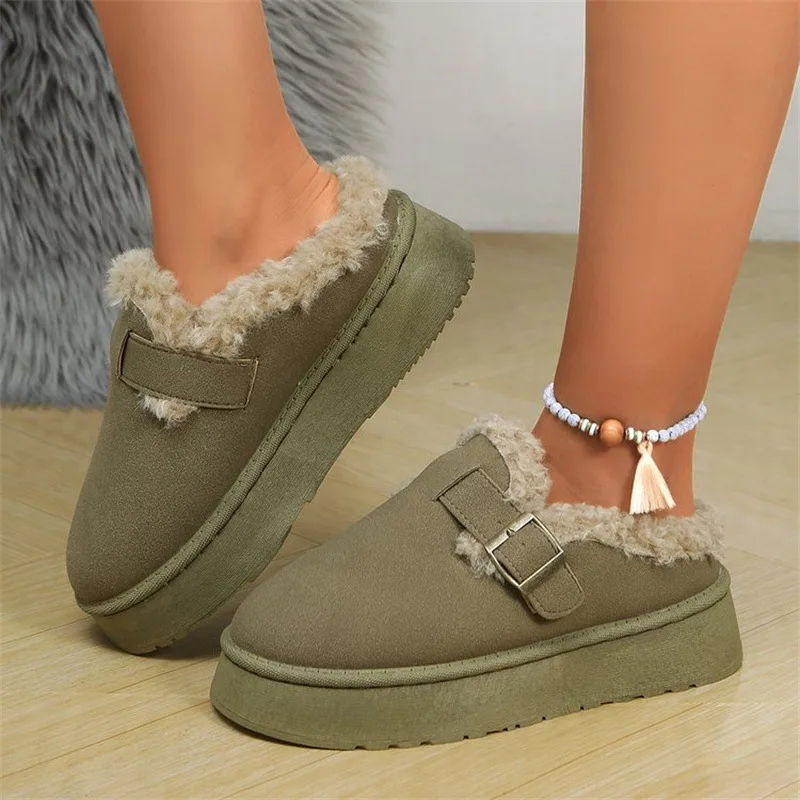 New Winter Women's Boken Shoes Plush Fashion Retro Bean Shoes Cotton Women's Flat Sole Slippers Platform Women Boots