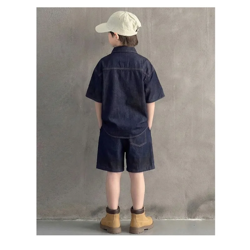 Boys Summer Denim Suit 2026 New Thin Casual Boys Short-sleeved Fashion Two-piece Set