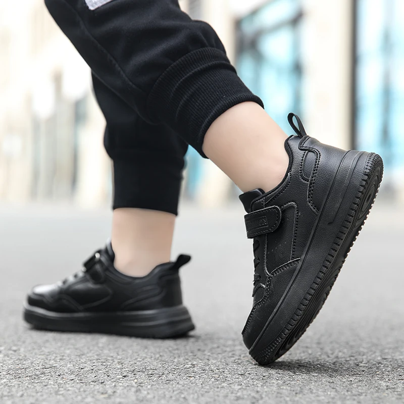 Kinder Sneaker Jungen Freizeitschuhe Schwarz Leder Flache Studenten Wanderschuhe Rutschfeste Mädchen Leichte Sport Tennisschuhe – Detail 17