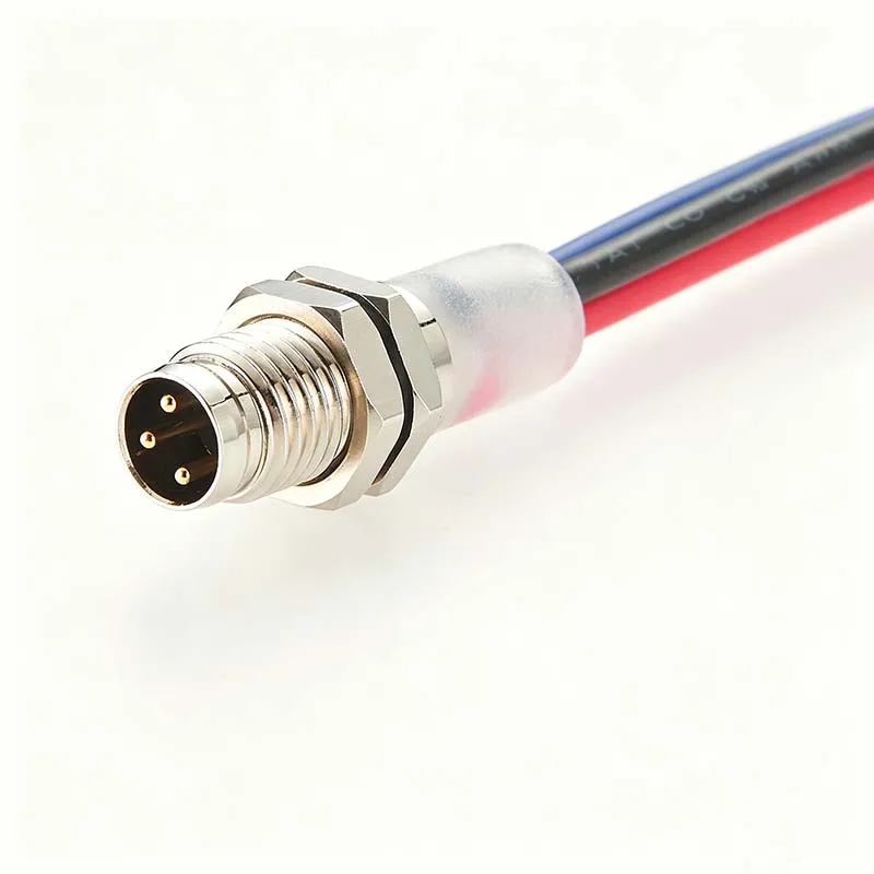 M8 3-pin Panel-Mount Through-Hole Connector with Cable; Industrial-Grade Waterproof Bulkhead Connector Cable