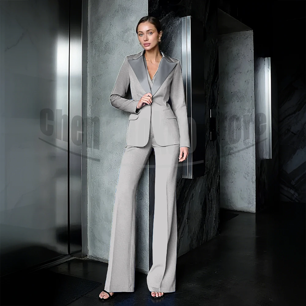 Pkrboro Femme Costume croisé 3x2 Coupe Moderne Revers en Pointe pour Veste et Pantalon de Banquet de marié